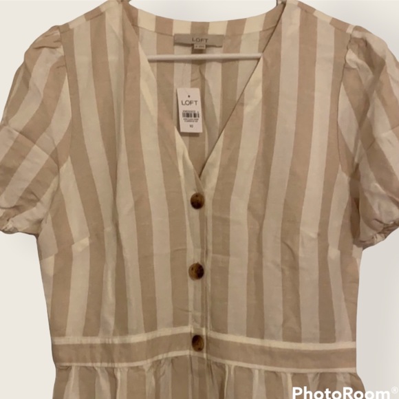NWT LOFT stripe puffed sleeve button down dress - Picture 5 of 10